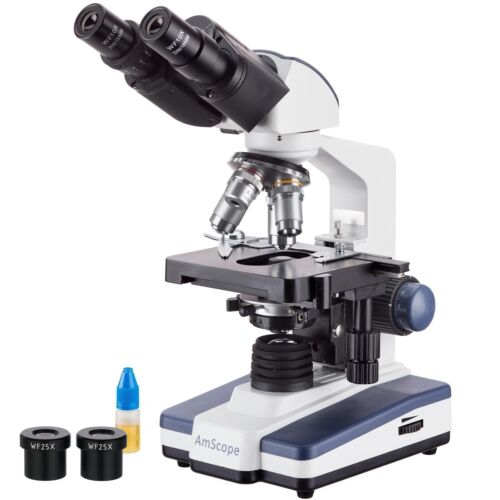 Microscopio de laboratorio compuesto binocular AmScope 40X-2500X con etapa mecánica 3D - Imagen 1 de 8