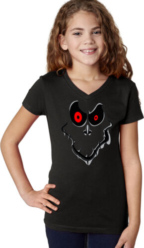 Girls Halloween T-shirt Ghost Face V-Neck - Picture 1 of 7