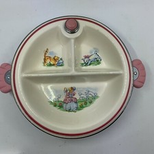 Vintage Childs Bo Peep Insulated Warmer Divided Serving Bowl Bakelite Handles 8"