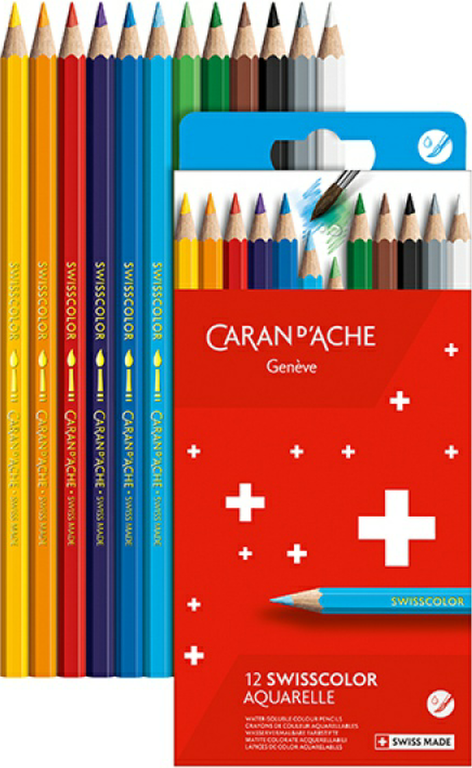 Caran d'Ache Swisscolor Water Soluble Pencils Box of 12 Assorted Colours