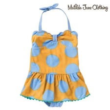 Matilda Jane NWT halter top polka dot ruffle blue and yellow swim suit size 2.