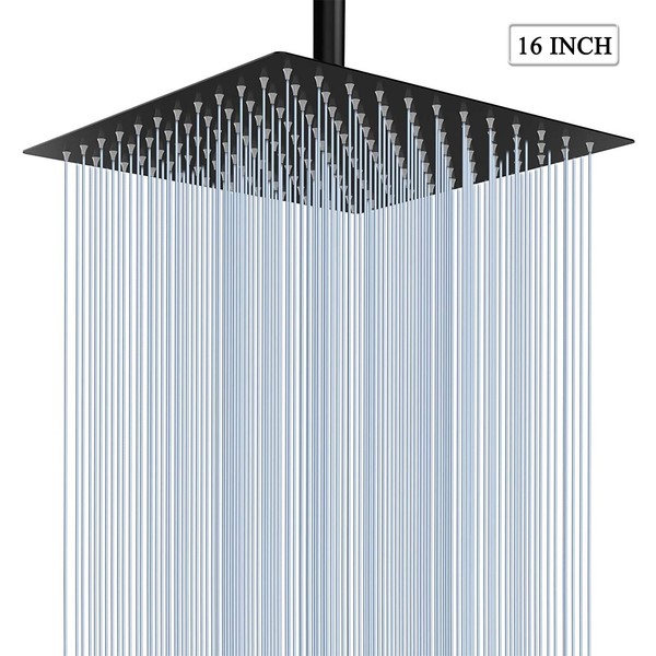 Schwarz Edelstahl Duschkopf 40X40Cm Regendusche Kopfbrause Hochdruck Brausekopf-image