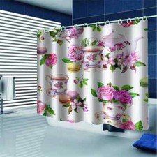 Tea And Pastries Flowers 3D Shower Curtain Waterproof Fabric Bathroom Decoration