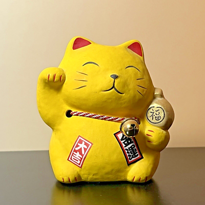 招き猫バンク イエロー 限定品】金運右手長ゴールドジュエリー招き猫バンク縁起物 - デコ 置物