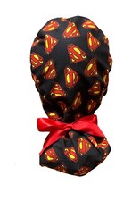 Superman Hero Medical Hat, Ponytail Nurse Scrub Cap SATIN LINED, Buttons