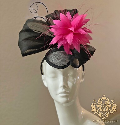 Aimee Fuller Black Hot Pink Ascot Kentucky Derby Fascinator Del Mar Races Hat