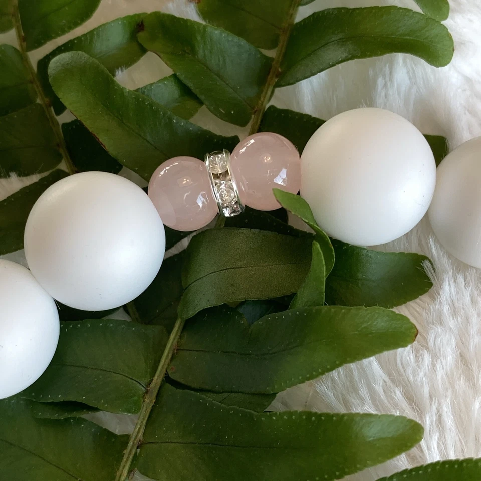 New Pearl Beaded Dog Necklace Collar w Pink Glass Beads Silver Diamond Spacers - Image 3 of 4