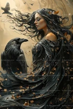 MORRIGAN AND RAVEN ART PRINT, Witchy Gothic Poster, Wall Decor Crow Pagan D291