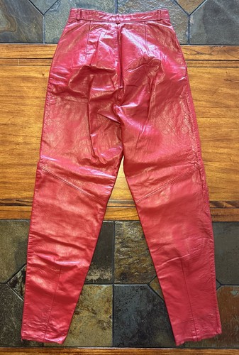 Vintage 1980s WILSONS Red Leather High Waist Pleated Panel Pants Size 6 - Picture 4 of 20