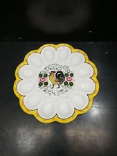 Vtg Early Provincial Deviled Egg Plate by Ucagco PY 9.75" Rooster, Roses Japan