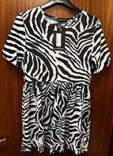 Tagged Pretty Little Thing Size 10 Smock Dress Zebra Print Short Sleeves