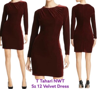 T Tahari Velvet Dress NWT Women s Sz 12 LS Party Holiday Glam Event Merlot $98
