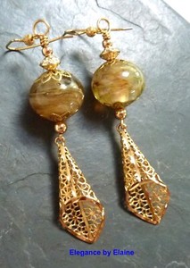 Golden Elegance Earrings Filigree Drops handmade artisan Elegant Ladies Love