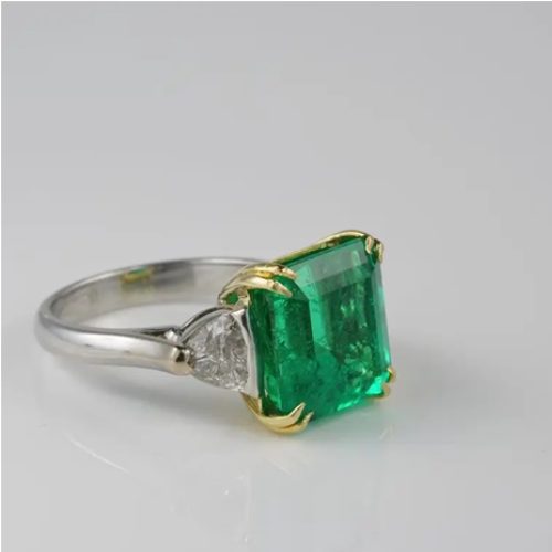 Art Deco Stil 4 CT Smaragd & Labor erstellt Diamant Trilogie Verlobung Silberring - Bild 2 von 4