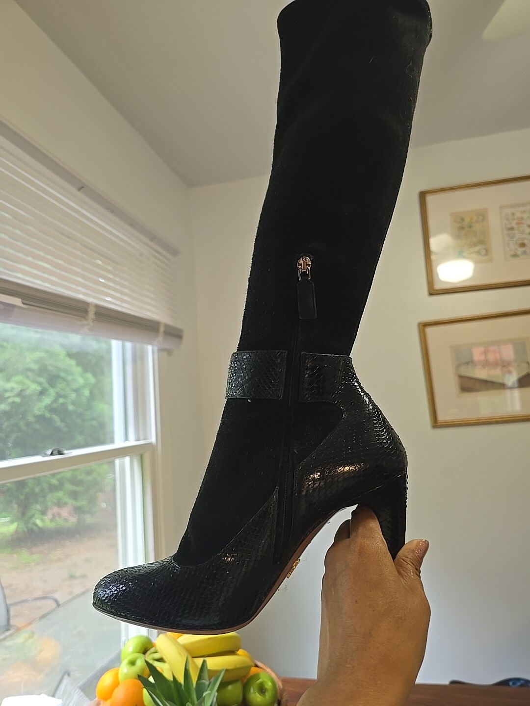 56869 auth PRADA black suede & PYTHON Boots Shoes… - image 4