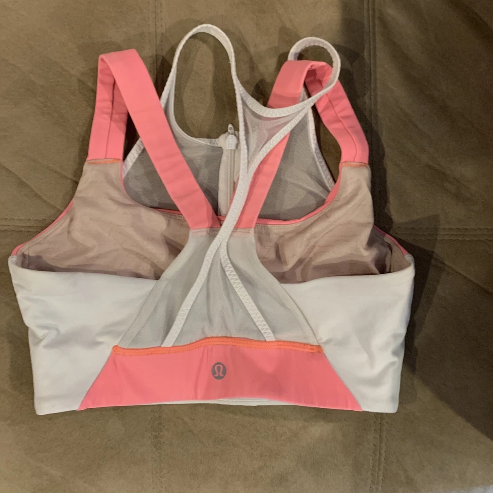 Lululemon 6 Ready, Set, Sweat Bra White / Very Light Flare Orange Mesh Zip Cups - Image 2 of 4