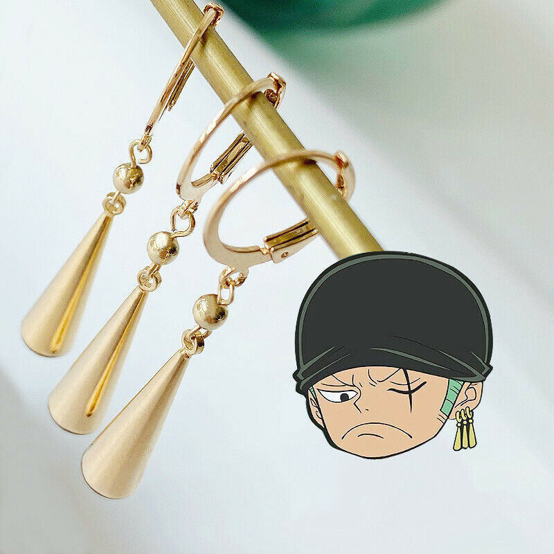 Orecchini E Adesivi Anime One Piece Zoro – Gioielli Cosplay E Accessori Moda – Set Con 2 Orecchini A Gancio E 20 Sticker