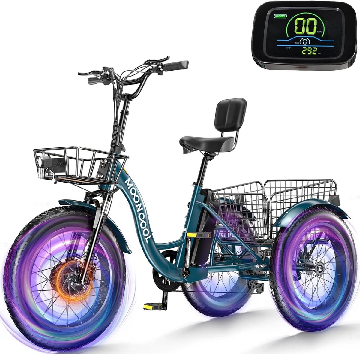 MOONCOOL Electric Trike Adults 3 Wheels Electric Bicycle 20" Fat Tire Peak  1000W | eBay