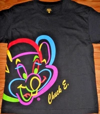 Vintage Chuck E Cheese Shirt Retro Neon Graphic T-Shirt DFI Blk ~ Youth L~ *NEW*