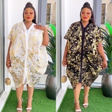 Women Long Dress w/ Inner Dress 2pcs Set African Dashiki Robe Islamic Party Gown