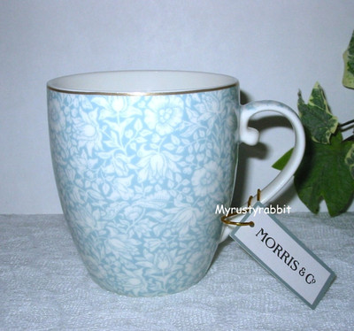 William Morris Blue Mallow Floral Coffee Cup Mug - Holds 15 oz Porcelain -  NEW