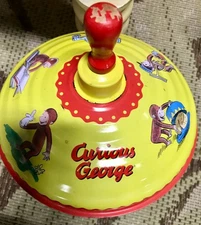 Vintage Tin Spinning Top, Curious George. 7" Wide,Vintage Toys