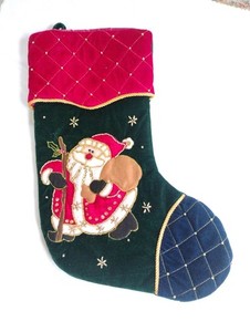 Red And Green Velvet Beaded Santa Christmas Stocking