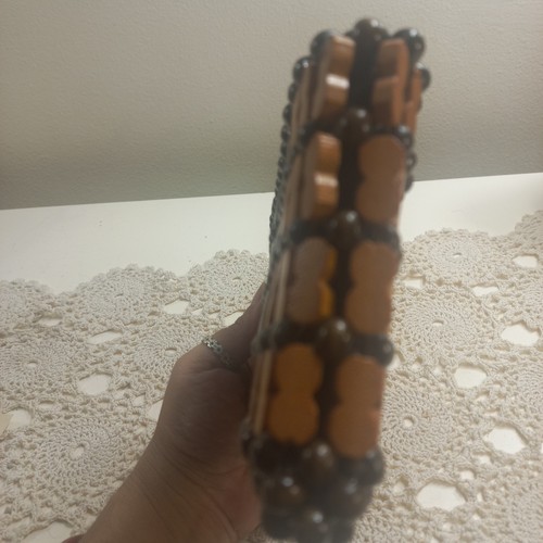 Rafiki Foundation Wood Beaded Zip Top Clutch Purse Boho Natural Bag Africa - Picture 4 of 11