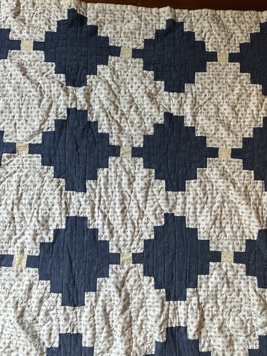 Old Hand Sewn Quilt Textile Handmade Great Pattern Blue - Picture 6 of 15