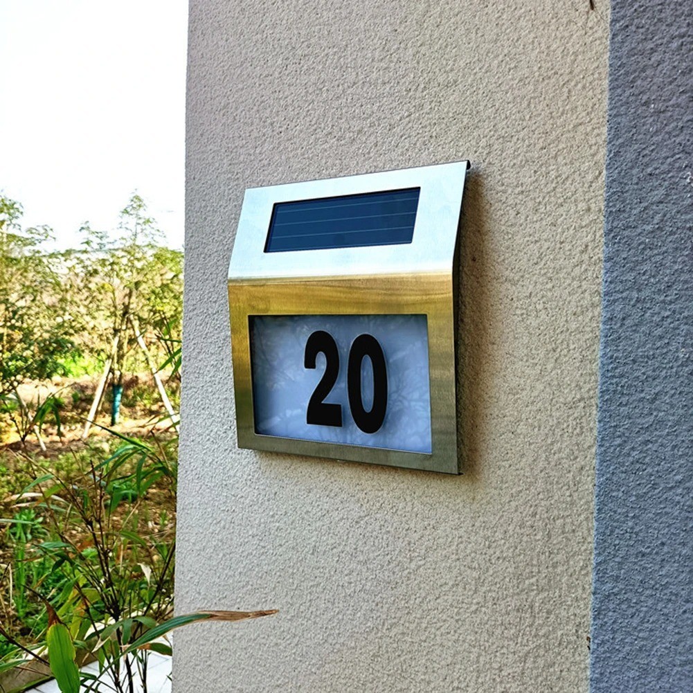 Numéro de maison solaire LED extérieur étanche pour plaque adresse murale