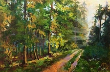 Original Painting Sunlight in the forest 20x30 cm. Morning Light, Impressionism.