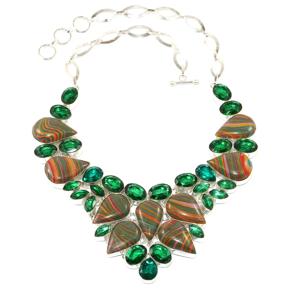 Collar de joyería de plata 925 con piedras preciosas de calílice arco iris 16-18"" Foto 2 de 4