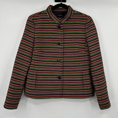Talbots Womens Multi Color Striped Mandarin Collar Button Front Blazer Jacket 8