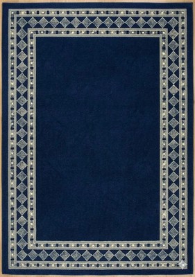 Hand Tufted Blue Area Rug Geometric Border Wool Carpet Living Room Decor