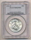 1953 D FRANKLIN SILVER HALF DOLLAR PCGS MS63 FBL