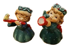 Salt And Pepper Shakers: Lefton Christmas Angels With Horn And Flute
