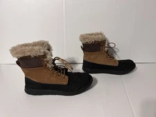 UGG SN 101436K Brown Suede Baxter Leather Boots Winter Snow Youth Size 4
