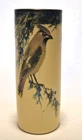 Weller Pottery Hudson Cylinder Vase Hand Painted Waxwing Song Bird Juniper Berry