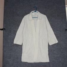 Sweater Bee by Banff Womens Knit Cardigan Sweater Coat Cream Cable Knit Large