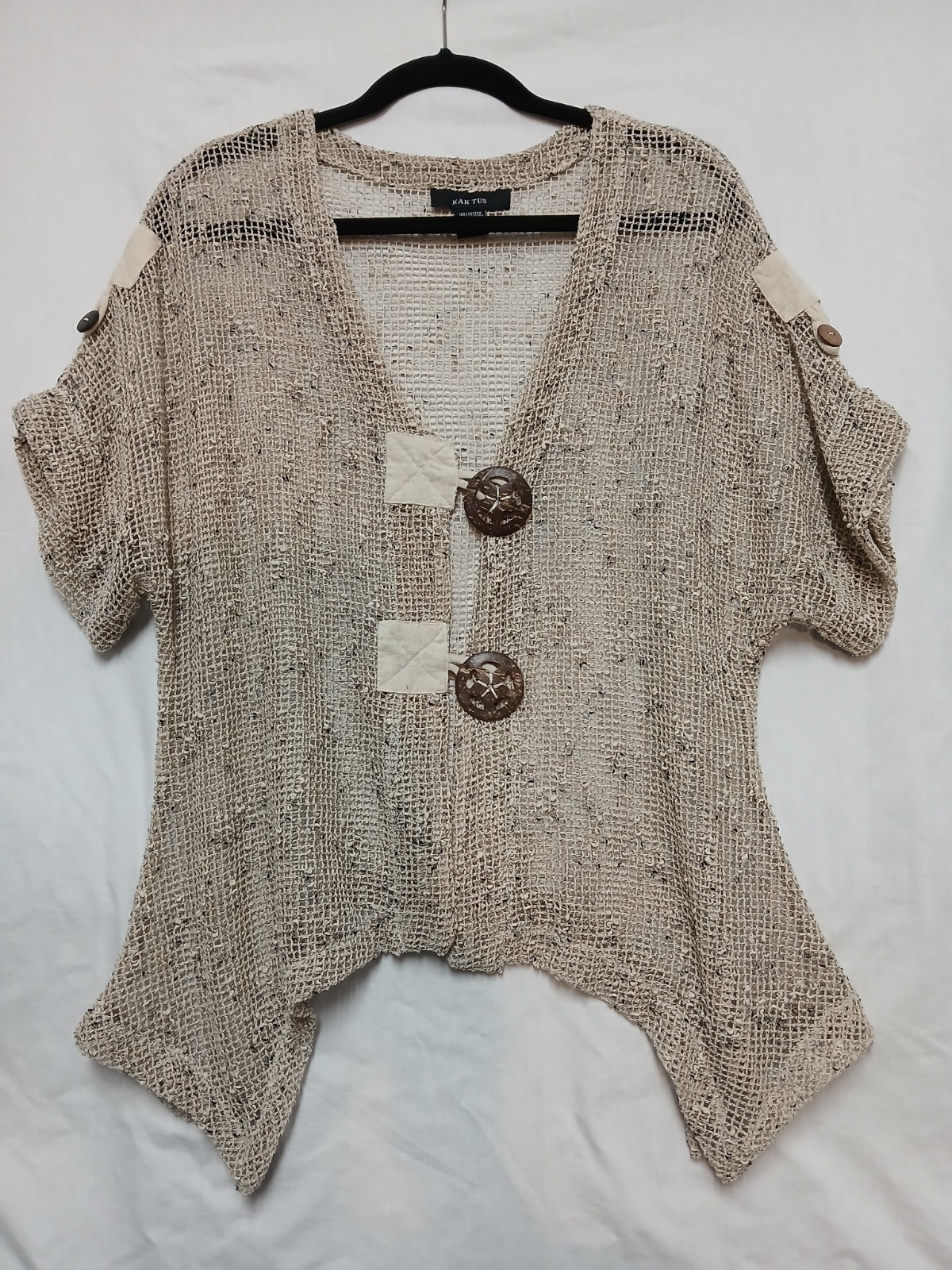 Kaktus Womens Mesh Cardigan Sz M Oversized Short Sleeve Beige