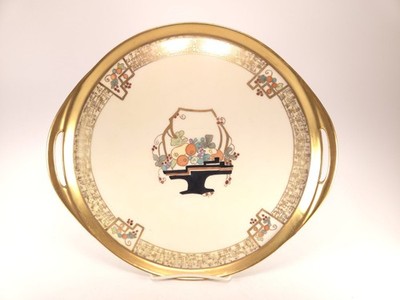 Theodore Haviland Limoges Cake Plate Platter Gold Band France Handpainted Fruit