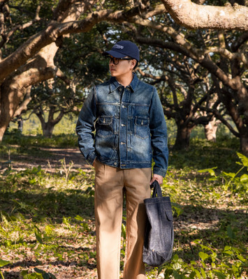 Red Feng Shui washed denim jacket men's loose vintage denim clothing trend