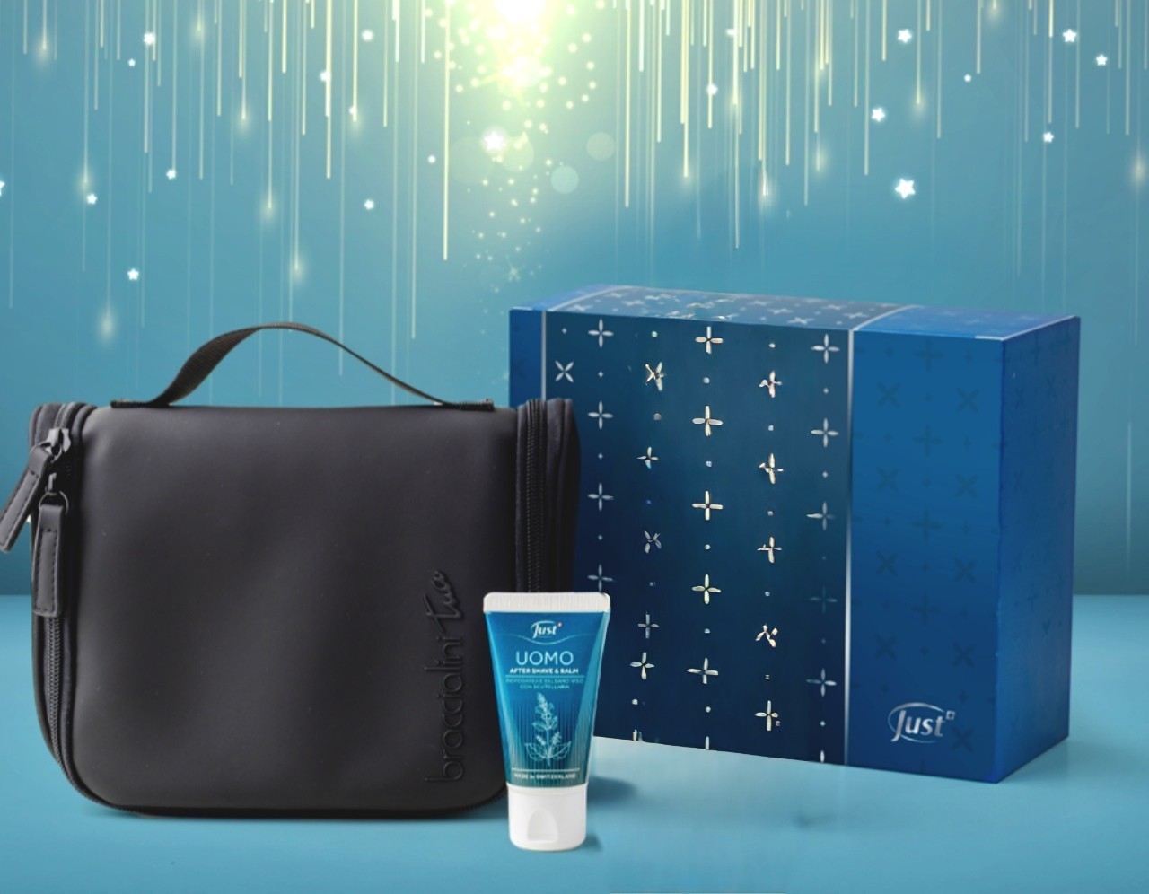 Just NUOVO borsello BRACCIALINI Uomo  Più Balsamo Dopobarba Travel Size