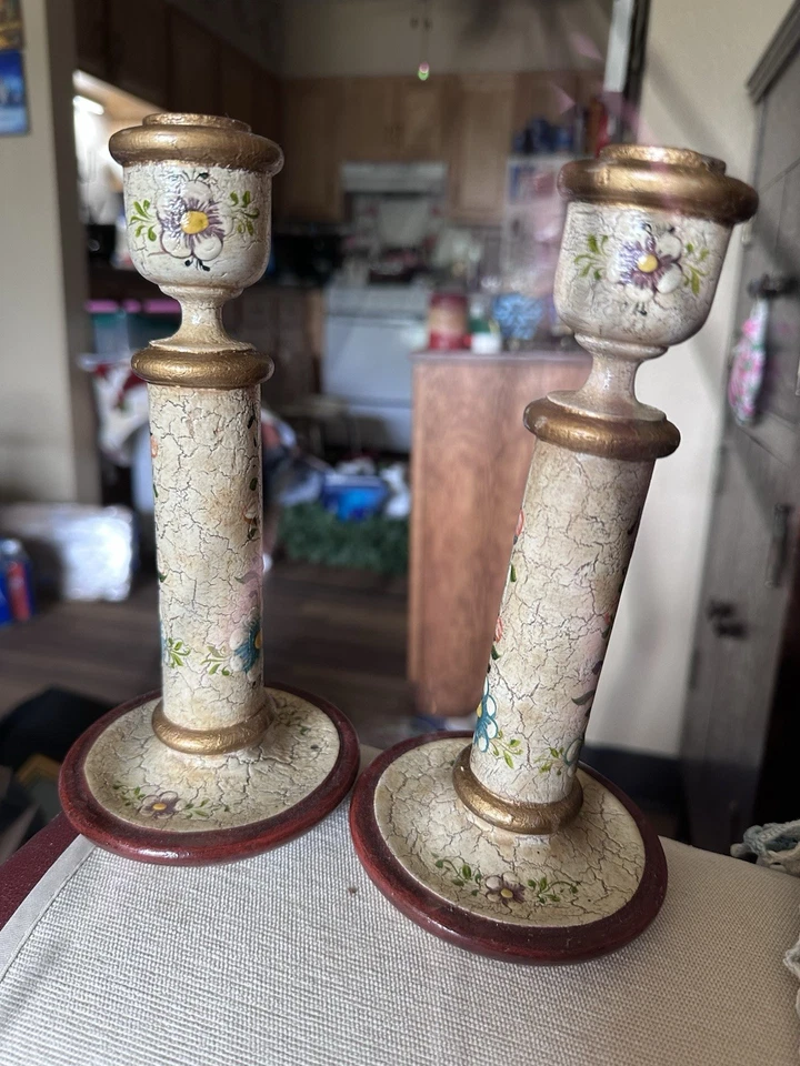 Hand Made Peru Wooden Pillar Candle Stick Holders Set of 2 (No Candles) - Изображение 2 из 4