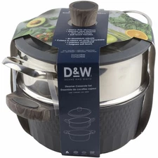 D&W Deane & White 9.5" Steamer Casserole Set Pan Pot Lid 4.5 QT Black Brown