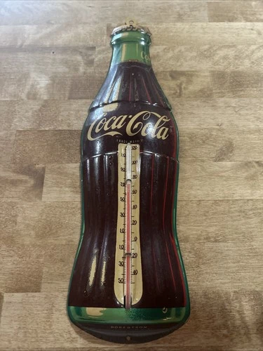 Vintage 1950s Coca-Cola Bottle Tin Advertising Thermometer – 17" Tall Robertson