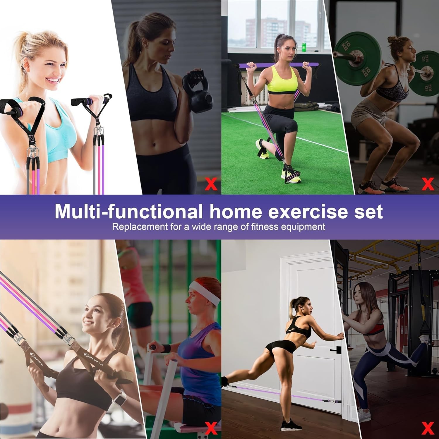 Portable Pilates Bar and Resistance Band Set 20/30/50 LB. Multipurpose Home Gym