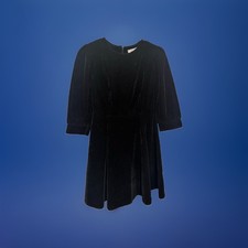Mei Mei Little Black Velvet Cocktail Holiday Short Pleated Dress Classy Small