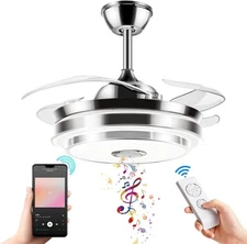 42 Inch Retractable Ceiling Fan Light, 3 Color LED, Bluetooth Music Player