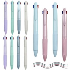 12 PCS Multicolor Ballpoint Pen in One, 4 in-1 Multi Colored Pens 0.5 Fine Po...